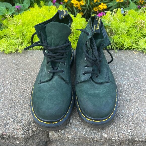 90s Dr. Doc Martens Suede Green 6 Eye Boots Made in England UK 7 / US M8 / US W9 - Picture 2 of 8